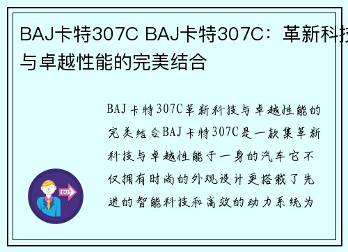 BAJ卡特307C BAJ卡特307C：革新科技与卓越性能的完美结合