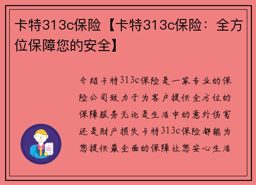 卡特313c保险【卡特313c保险：全方位保障您的安全】