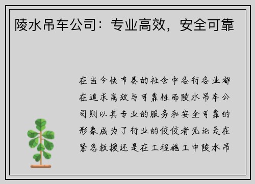 陵水吊车公司：专业高效，安全可靠